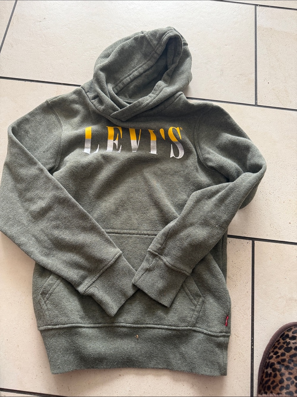 Levi's Olive Green Logo Hooded Sweatshirt with Yellow & White Print